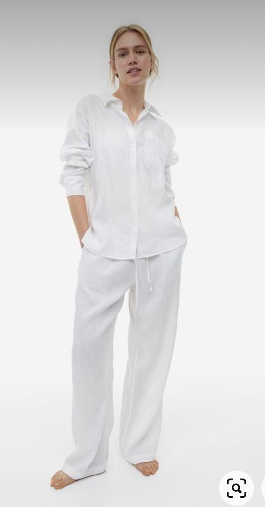 SOFIA - Women's long pajama set in white cotton