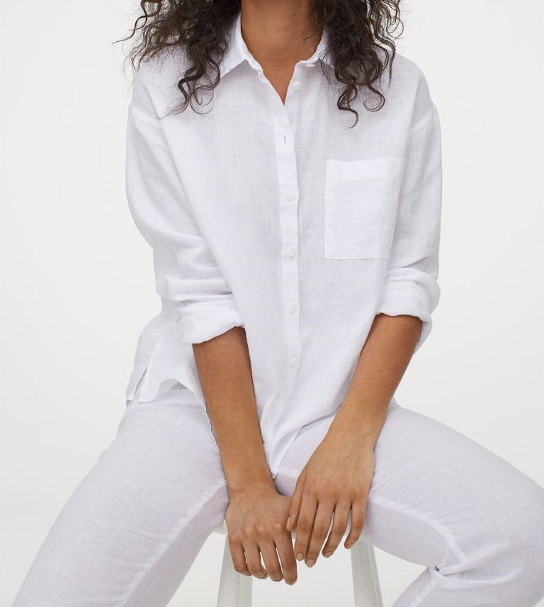SOFIA - Women's long pajama set in white cotton