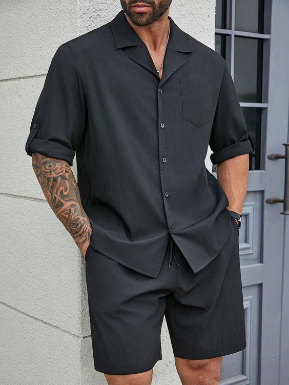 OSCAR - Men's short pajama set in black cotton