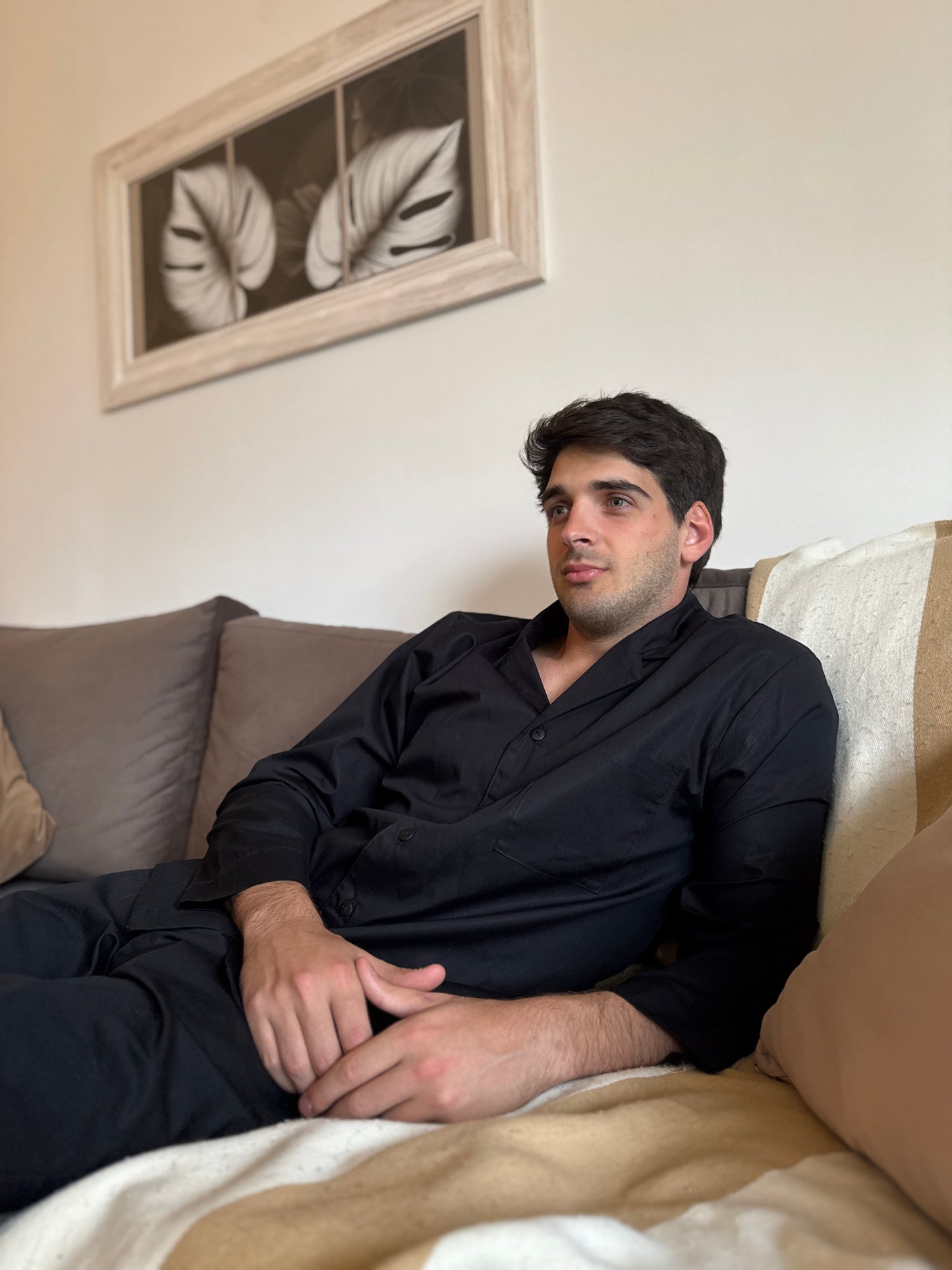 OSCAR - Men's long pajama set in black cotton